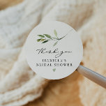 Adesivo Redondo ISABELLA Elegant Boho Greenery Leaf Bridal Shower<br><div class="desc">This bridal shower thank you sticker features a watercolor greenery leaf and handwritten script font. Easily edit *most* wording to meet the needs of your event. This favor sticker is the perfect addition to your elegant greenery or garden bridal shower or event.</div>
