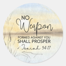 Adesivo Redondo Isaiah 54 17 Nenhuma arma formada contra você Bíbl