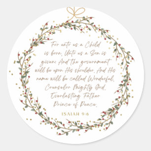Adesivo Redondo Isaías 9:6 Versículo da Bíblia de Natal