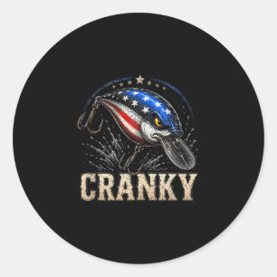 Adesivo Redondo Isca de pesca patriótica divertida cranky bandeira