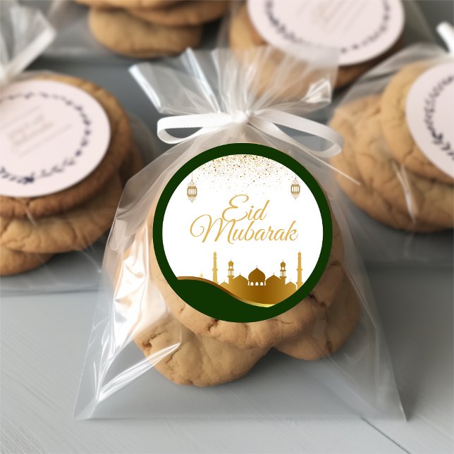 Adesivo Redondo Islamic Eid Greeting Sticker – Gold Confetti (Criador carregado)