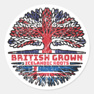 Adesivo Redondo Islândia British Tree Roots Flag