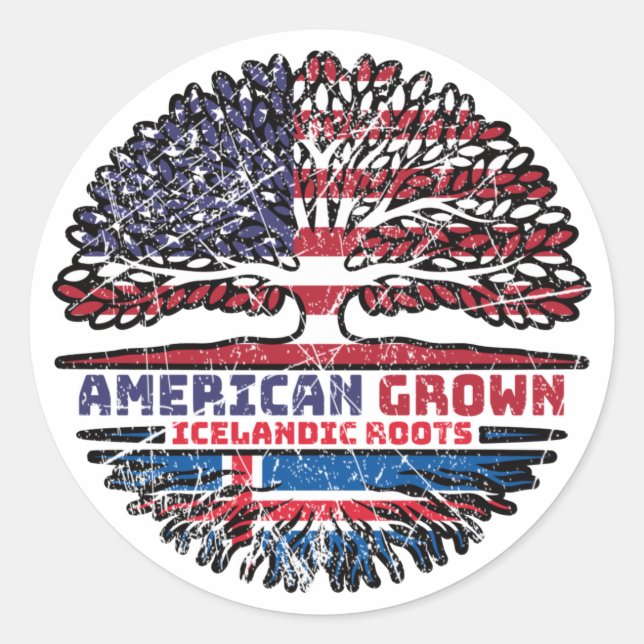 Adesivo Redondo Islândia Islândia American Tree Roots Flag (Frente)
