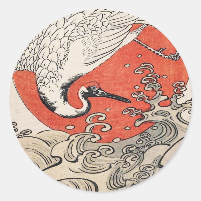 Adesivo Redondo Isoda Koryusai Crane Waves e ascensão (Frente)