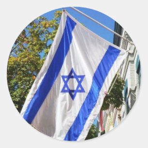 Adesivo Redondo Israel Flag Flying