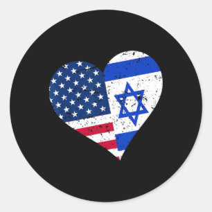 Adesivo Redondo Israel Usa Camisa do Coração Envelhecida Bandeira