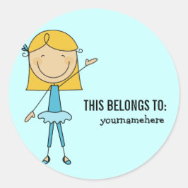 Adesivo Redondo ISTO PERTENCE A Girly Ballerina Sticker