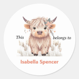 Adesivo Redondo Isto Pertence À Vaca Do Planalto Moderno, Moça E C