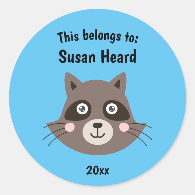 Adesivo Redondo Isto pertence ao azul de guaxinim da escola (Frente)