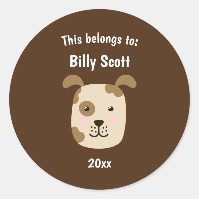 Adesivo Redondo Isto pertence ao Colégio Puppy Dog Face Brn (Frente)