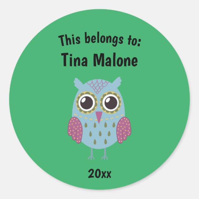 Adesivo Redondo Isto pertence ao Green da Coruja Azul da Escola (Frente)