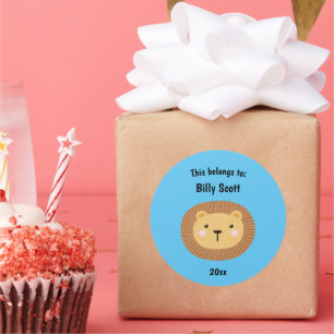 Adesivo Redondo Isto pertence ao Lion School Face Blue