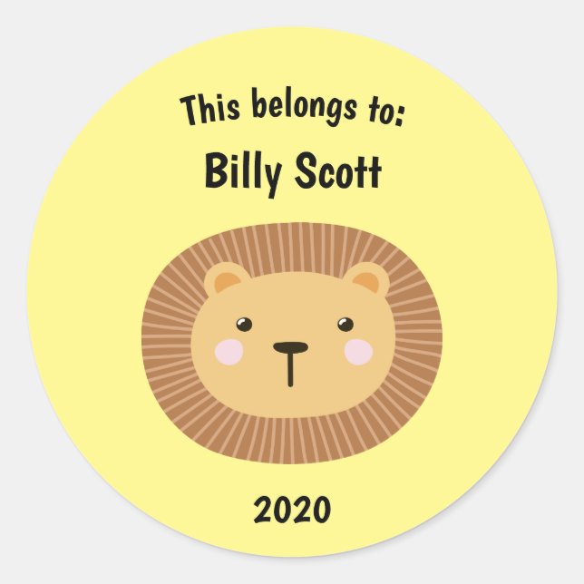 Adesivo Redondo Isto pertence ao Lion School Face Yellow (Frente)