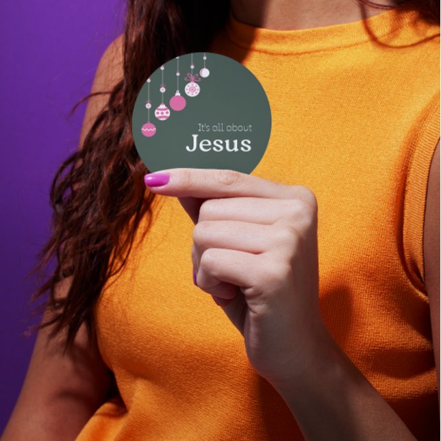 Adesivo Redondo It’s All About Jesus – Christmas Sticker (Green) (Criador carregado)
