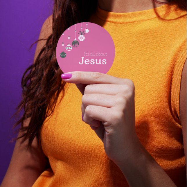 Adesivo Redondo It’s All About Jesus – Christmas Sticker (Pink) (Criador carregado)