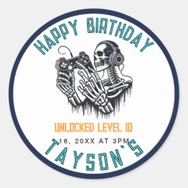 Adesivo Redondo It’s Game On Skull – Video Game Birthday