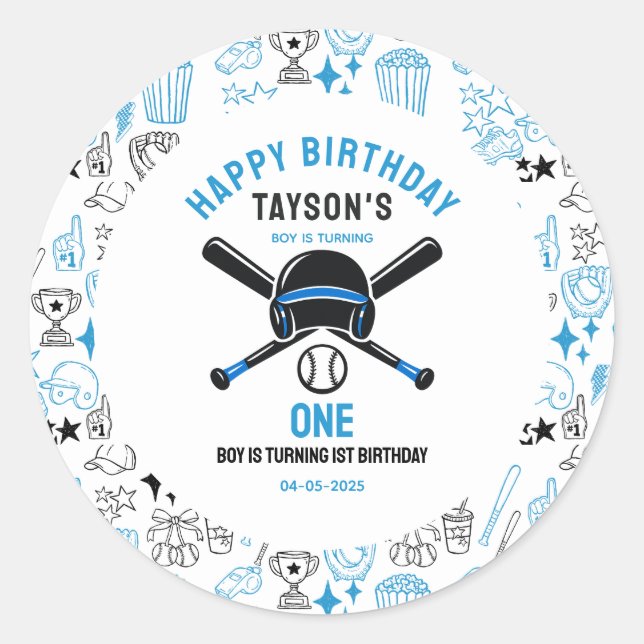 Adesivo Redondo It’s Game Time Baseball 1st Birthday – Fun Kids  (Frente)