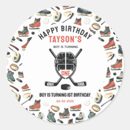 Adesivo Redondo It’s Game Time Hockey 1st Birthday Party