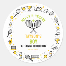 Adesivo Redondo It’s Game Time Tennis 1st Birthday – Fun Kids 