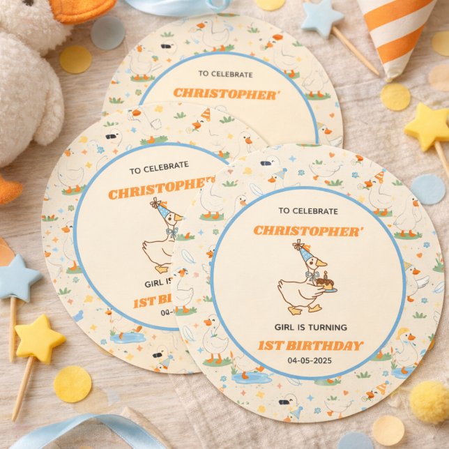 Adesivo Redondo It’s ONE Silly Goose Retro 1st Birthday Fun Modern (It’s ONE Silly Goose Retro 1st Birthday Fun Modern Classic Round Sticker)
