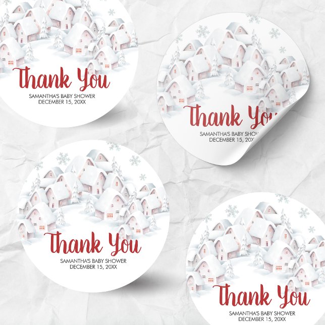 Adesivo Redondo It Takes a Village Baby Shower (It Takes a Village Winter Baby Shower Sticker)