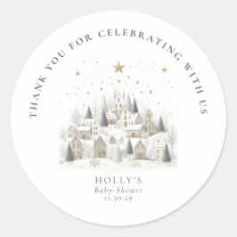 Adesivo Redondo It Takes a Village Snowy Whimsical Baby Shower 