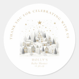 Adesivo Redondo It Takes a Village Snowy Whimsical Baby Shower 