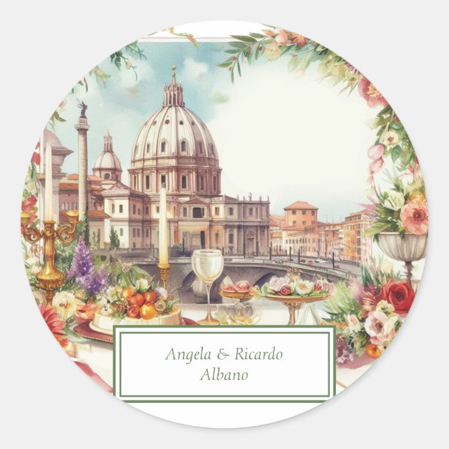 Adesivo Redondo Itália Elegante, convite para jantar em Florença, (Frente)