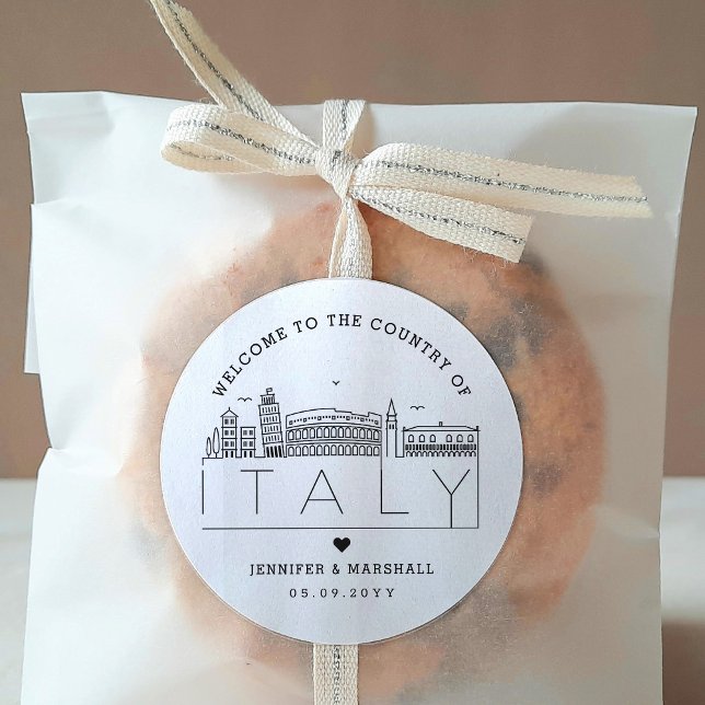 Adesivo Redondo Itália Skyline | Mensagem de boas-vindas do casame (Criador carregado)
