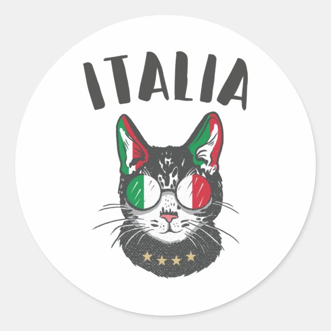 Adesivo Redondo Itália Soccer Cat Mascot Bandeira italiana (Frente)