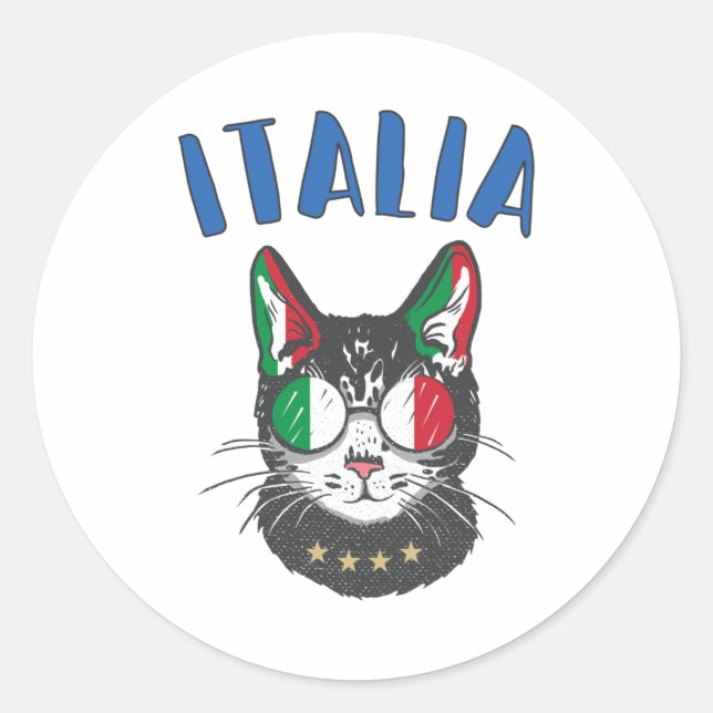 Adesivo Redondo Itália Soccer Cat Mascot Bandeira italiana (Frente)