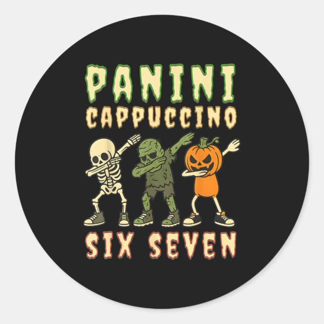 Adesivo Redondo Italian Brainrot Halloween Panini Cappuccino Six S (Frente)