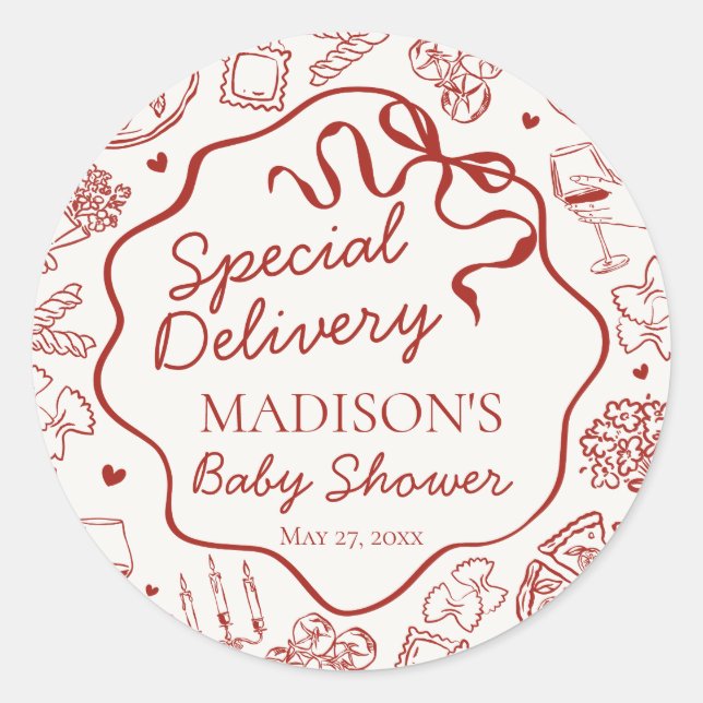 Adesivo Redondo Italian Pasta Baby Shower Envelope Seal (Frente)