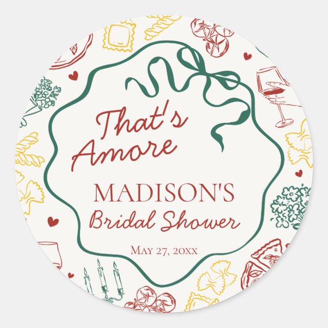 Adesivo Redondo Italian Pasta Thats Amore Bridal Shower Seal (Frente)