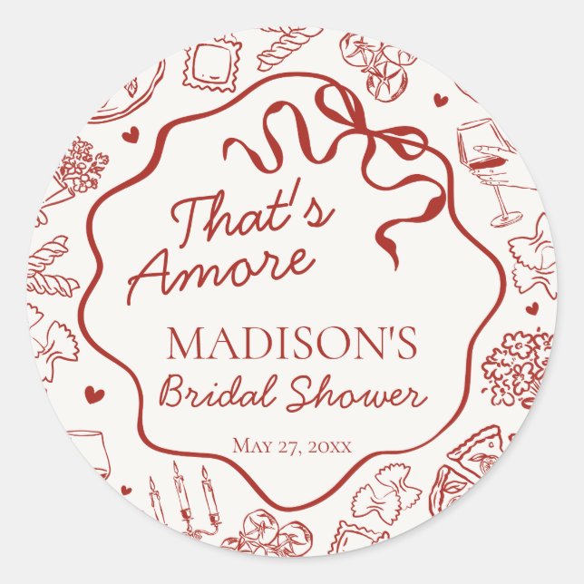 Adesivo Redondo Italian Pasta Thats Amore Bridal Shower Seal (Frente)