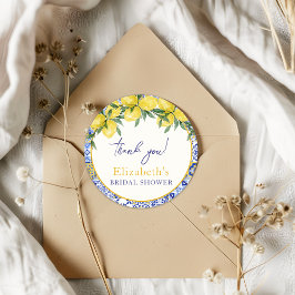 Adesivo Redondo Italian watercolor tiles with lemon, Bridal Shower