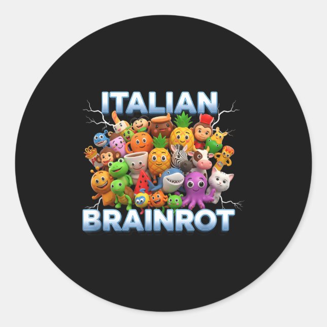 Adesivo Redondo Italy Italian Brainrot Funny Meme Characters Trend (Frente)