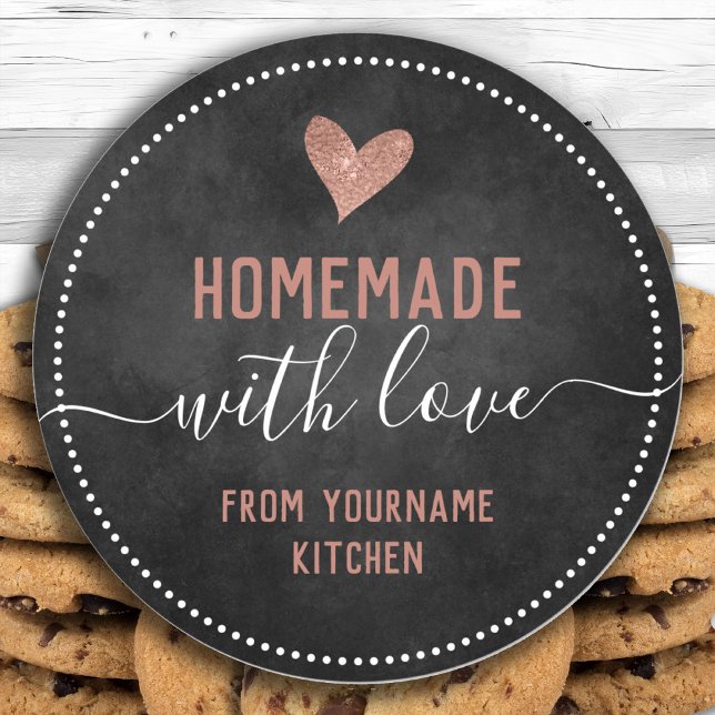 Adesivo Redondo Itens de comida caseira em letra cursiva em quadro (Criador carregado)