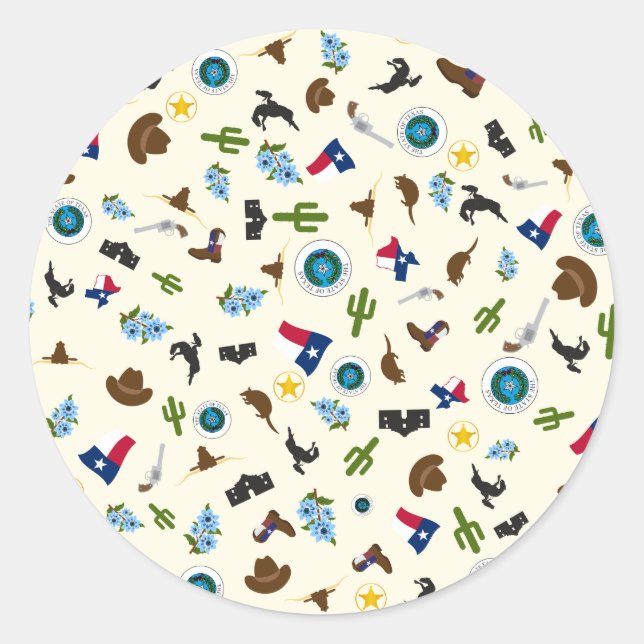 Adesivo Redondo Itens do Texas - famosos ícones do estado (Frente)