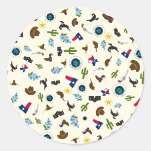 Adesivo Redondo Itens do Texas - famosos ícones do estado