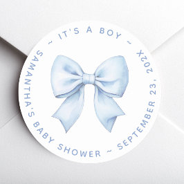 Adesivo Redondo It's a Boy Blue Bow Baby Shower 