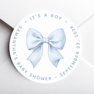 Adesivo Redondo It's a Boy Blue Bow Baby Shower 