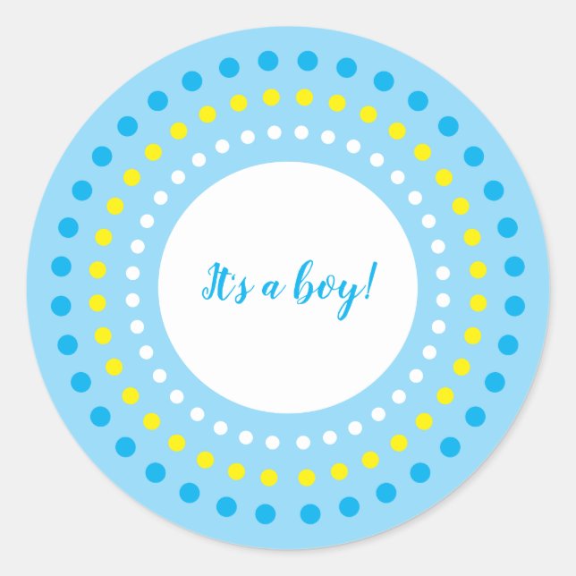 Adesivo Redondo "It's a Boy!" Blue & Yellow Polka Dots (Frente)