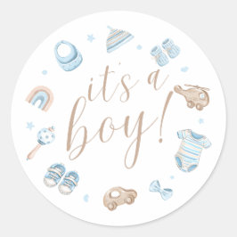 Adesivo Redondo It's a Boy Round Baby Shower Stickers 