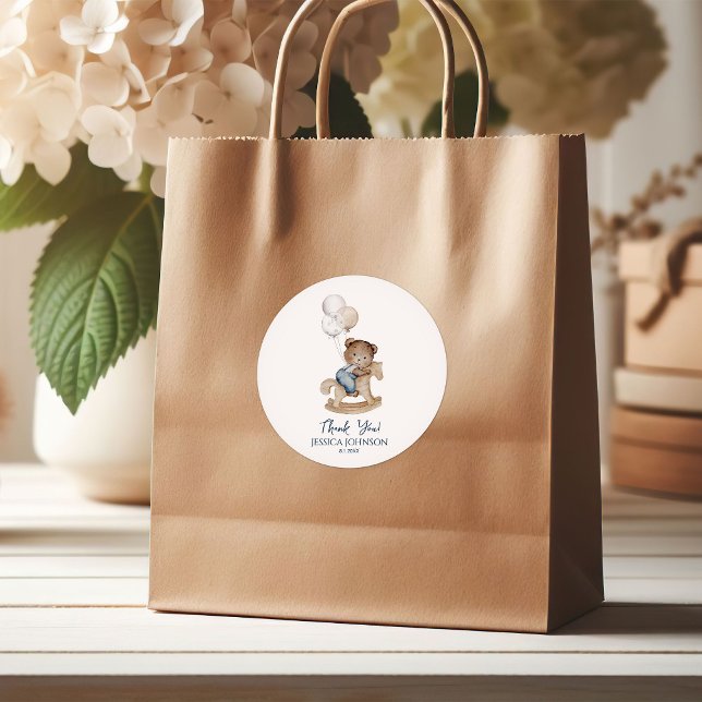 Adesivo Redondo It's a Boy Teddy Bear Balloons Baby Shower Welcome (Criador carregado)