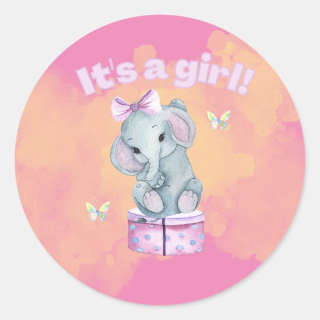 Adesivo Redondo It's a girl! Baby elephant   (Frente)