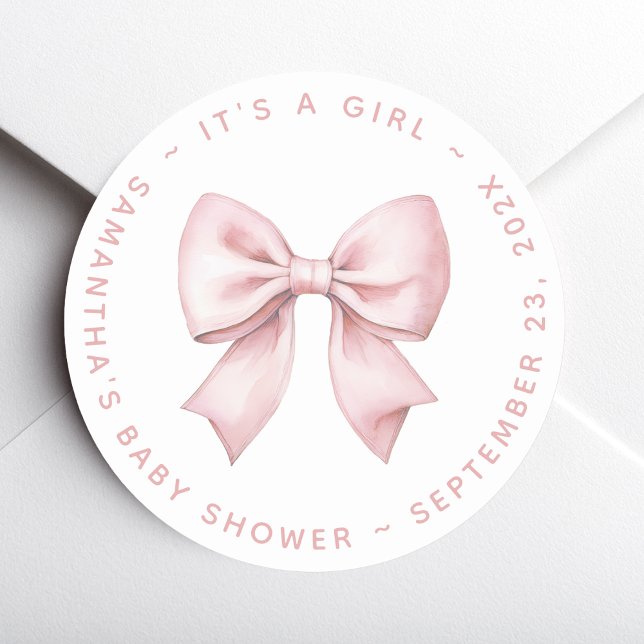 Adesivo Redondo It's a Girl Baby Shower Pink Bow (Criador carregado)