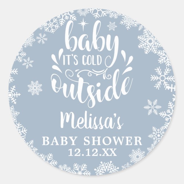 Adesivo Redondo It's Cold Outside Blue Boy Winter Baby Shower (Frente)