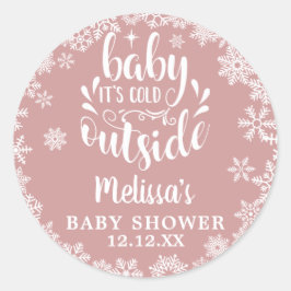 Adesivo Redondo It's Cold Outside Pink Girl Winter Baby Shower