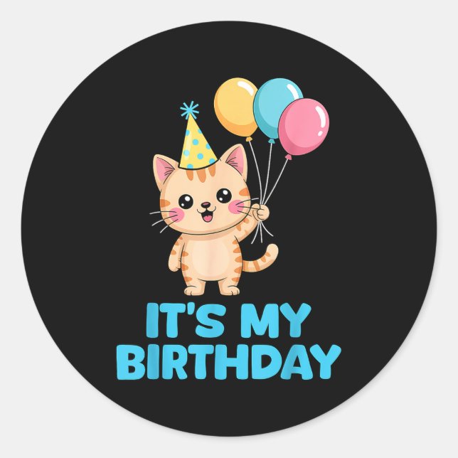 Adesivo Redondo Its My Birthday Kawaii Cat  (Frente)